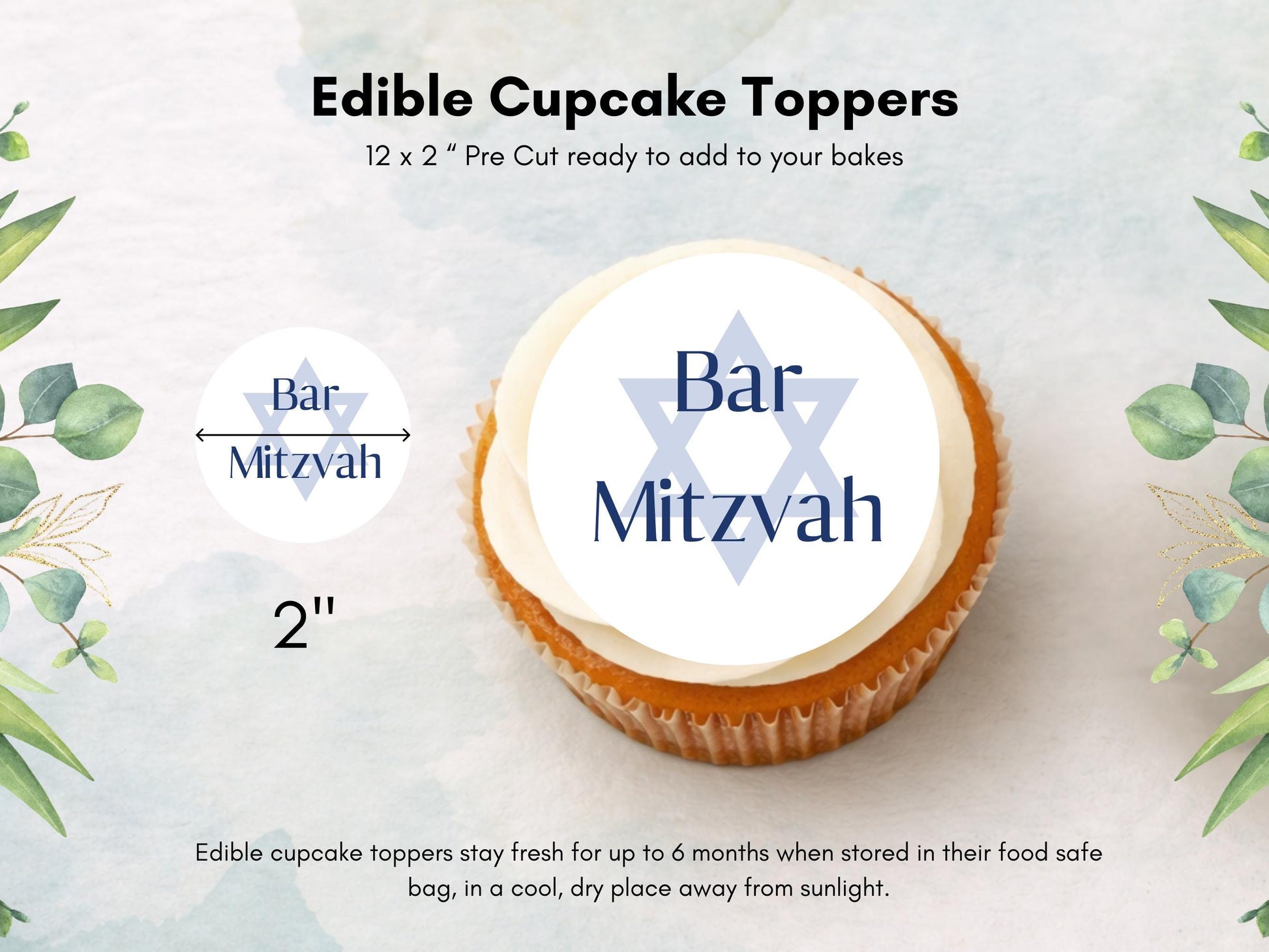 Bar Mitzvah Edible Cupcake Toppers – Pre-Cut 2" (Wafer Paper, Card, Icing Sheet)