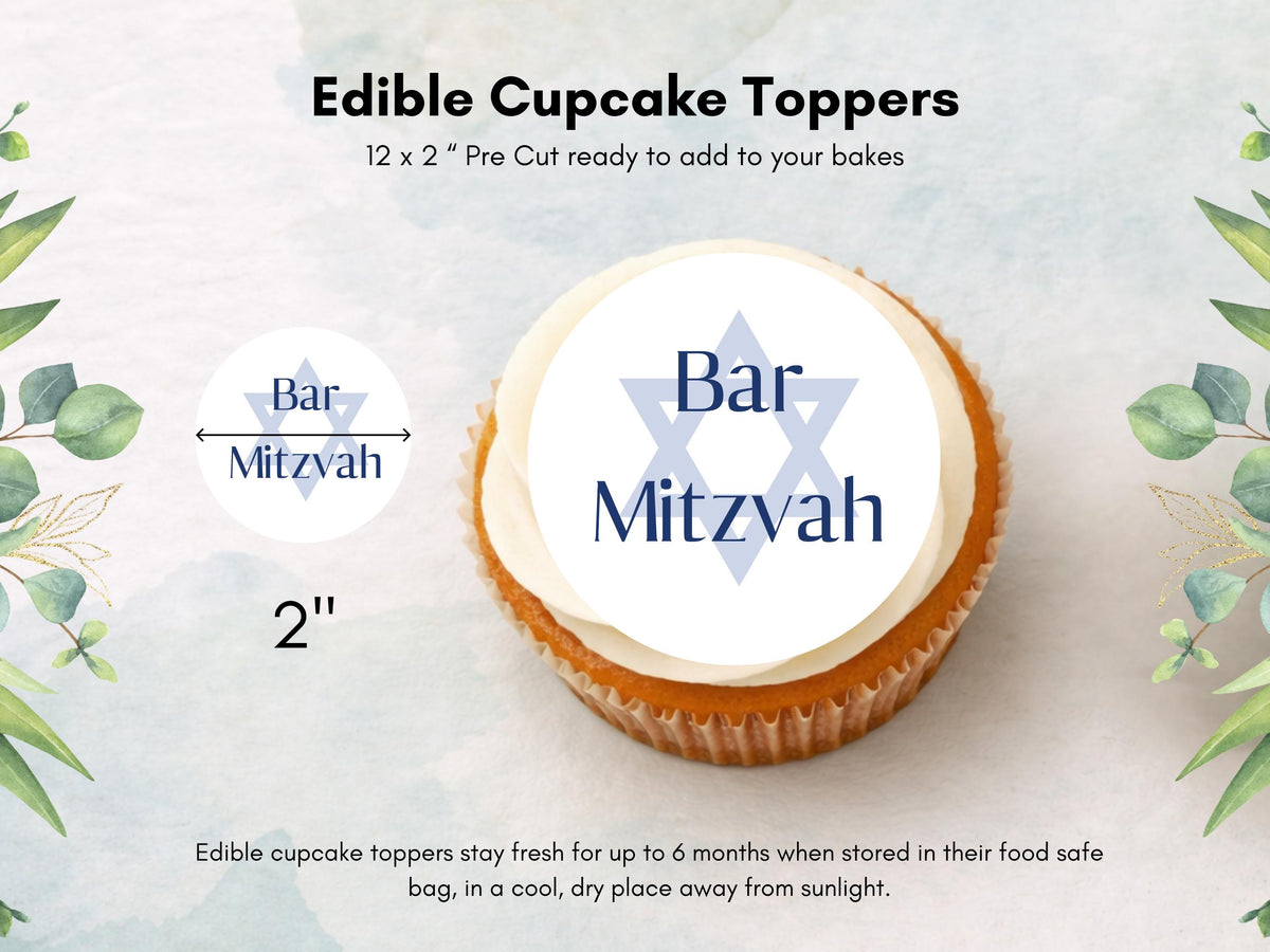 Bar Mitzvah Edible Cupcake Toppers – Pre-Cut 2" (Wafer Paper, Card, Icing Sheet)