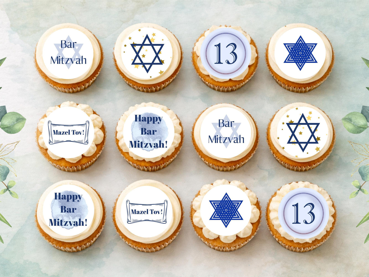 Bar Mitzvah Edible Cupcake Toppers – Pre-Cut 2" (Wafer Paper, Card, Icing Sheet)
