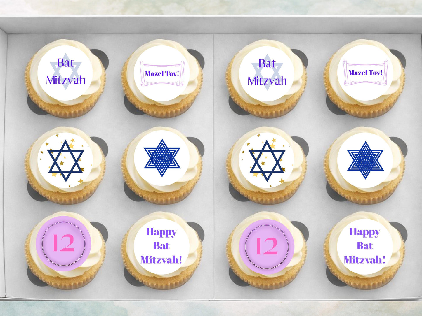 Bat Mitzvah Cupcake Toppers – Edible Wafer Paper, Icing Sheet