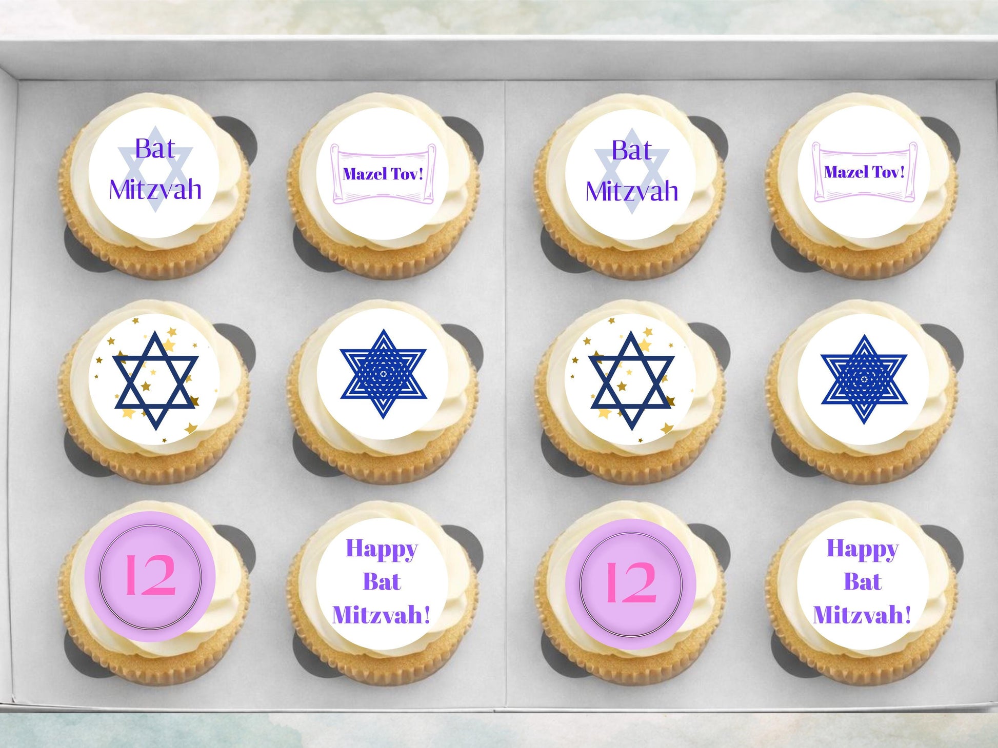 Bat Mitzvah Cupcake Toppers – Edible Wafer Paper, Icing Sheet