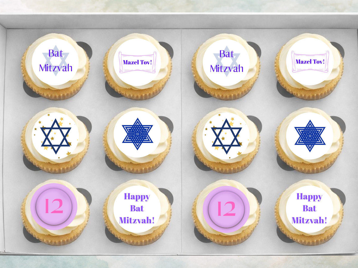 Bat Mitzvah Cupcake Toppers – Edible Wafer Paper, Icing Sheet