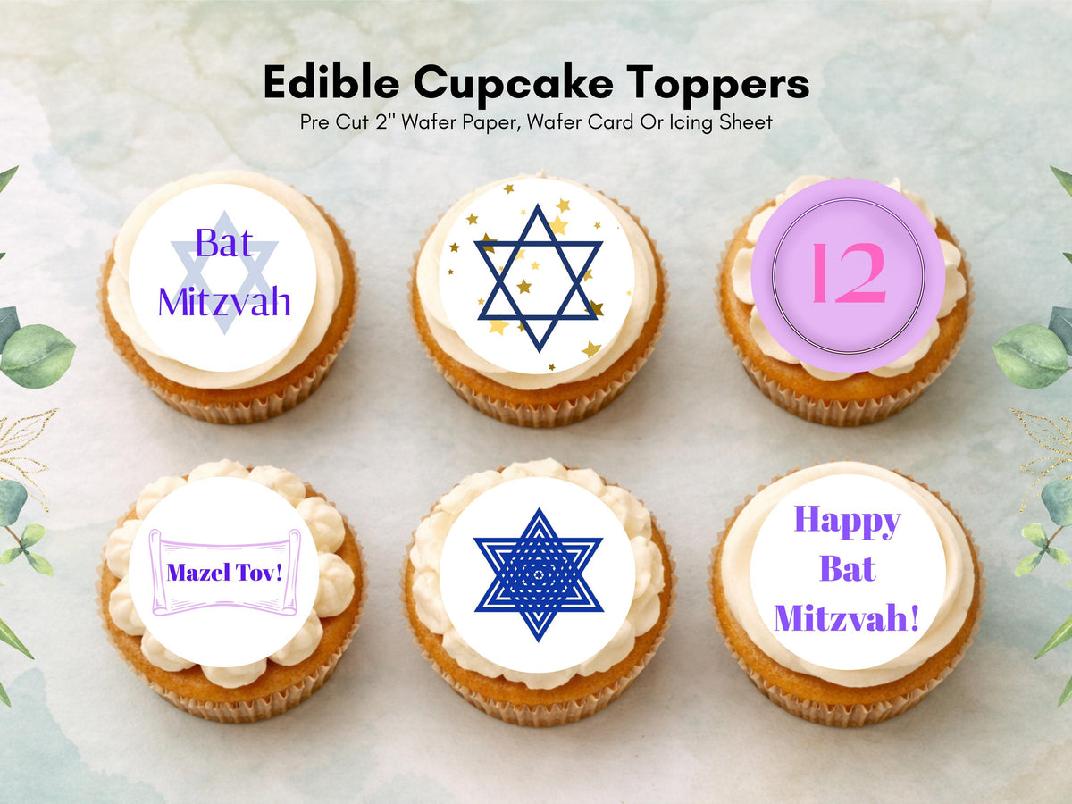 Bat Mitzvah Cupcake Toppers – Edible Wafer Paper, Icing Sheet