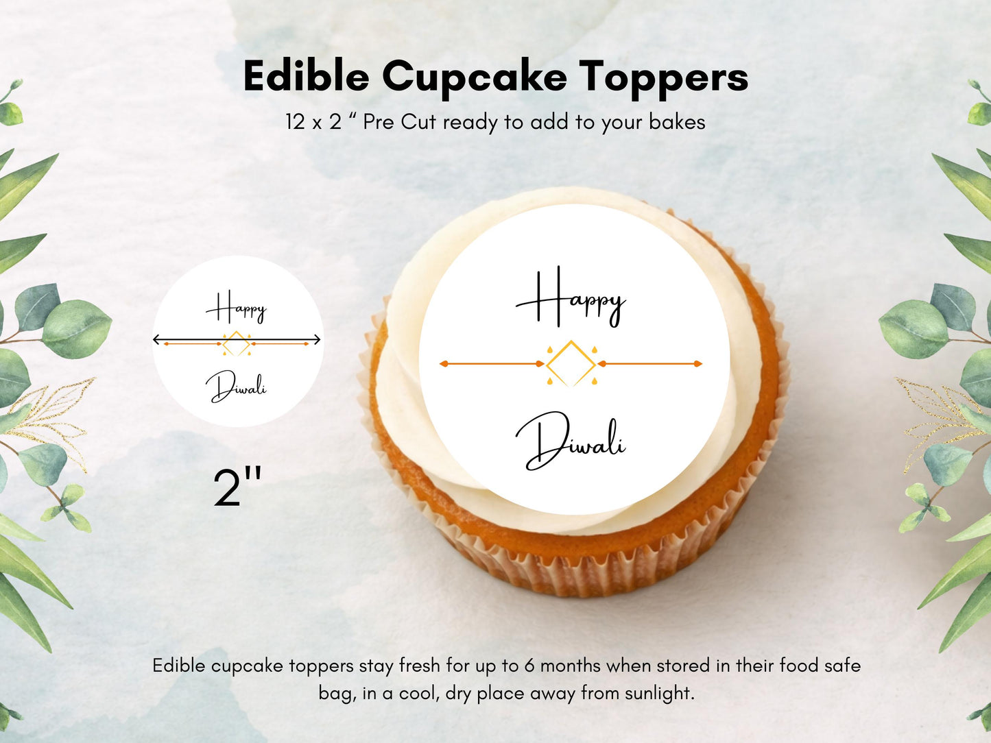 Happy Diwali Cupcake Toppers – Edible Wafer Paper, Card, Icing (12 x 2")