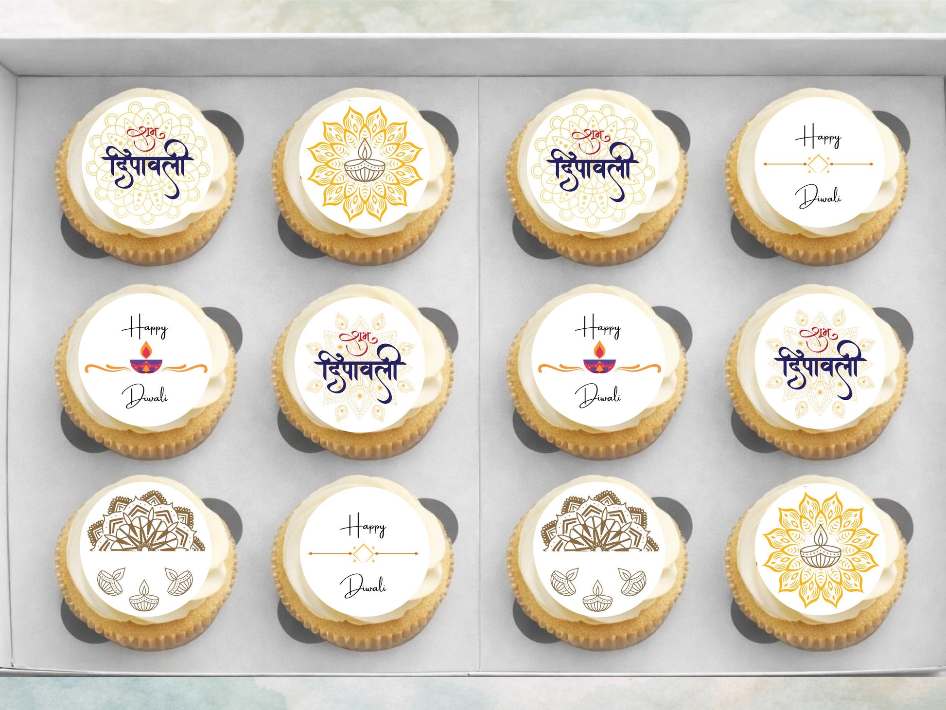 Happy Diwali Cupcake Toppers – Edible Wafer Paper, Card, Icing (12 x 2")