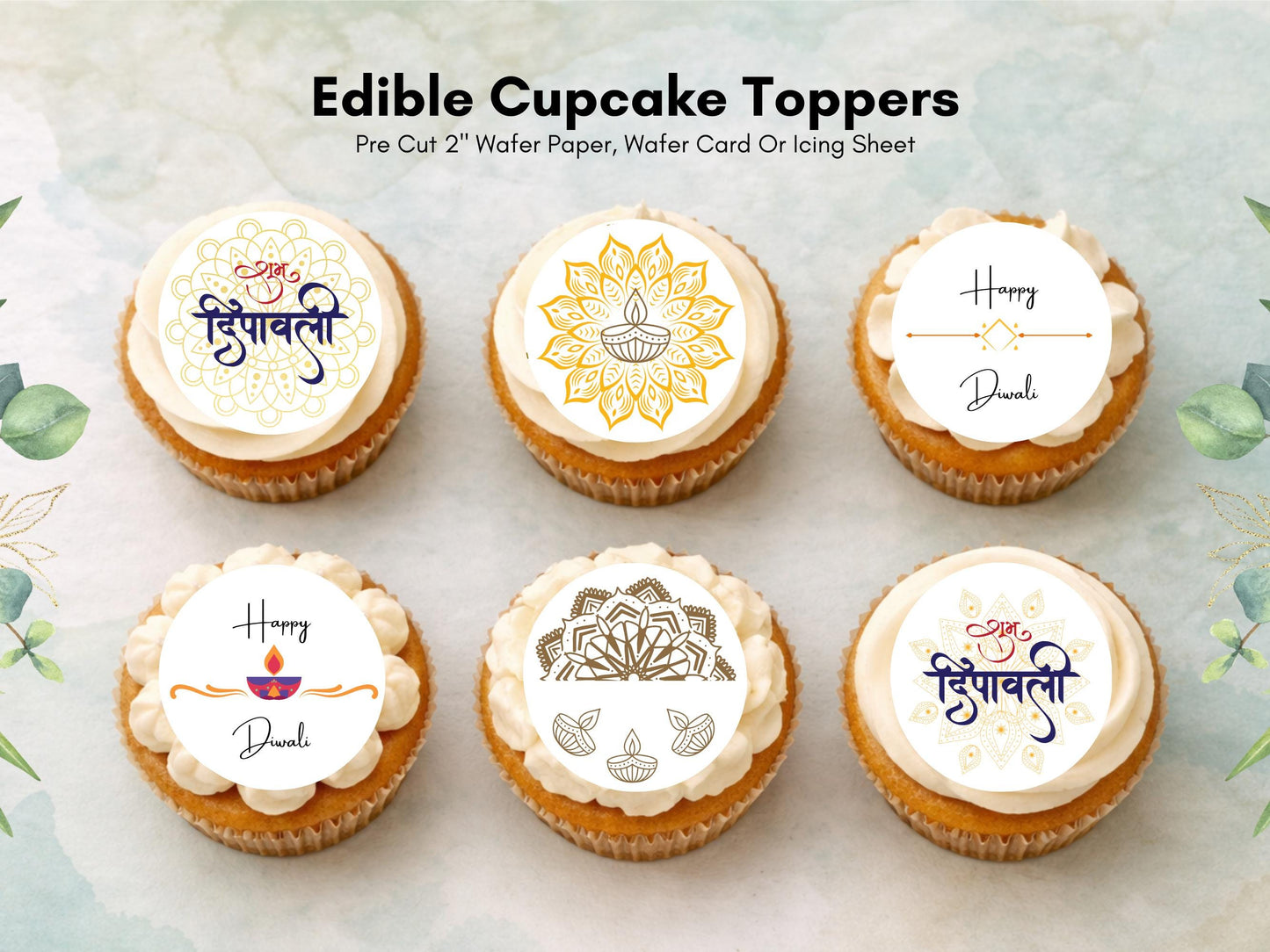 Happy Diwali Cupcake Toppers – Edible Wafer Paper, Card, Icing (12 x 2")