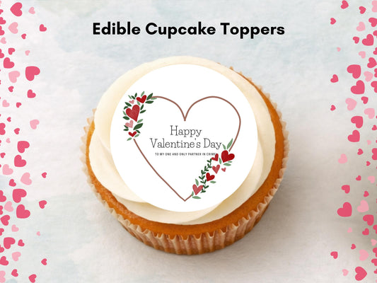 Happy Valentines Day Heart Edible Cupcake Toppers 12 x 2"
