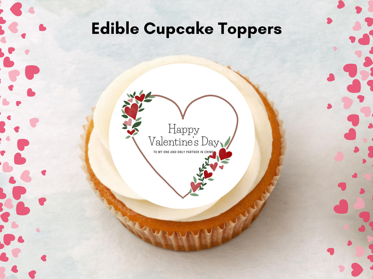 Happy Valentines Day Heart Edible Cupcake Toppers 12 x 2"
