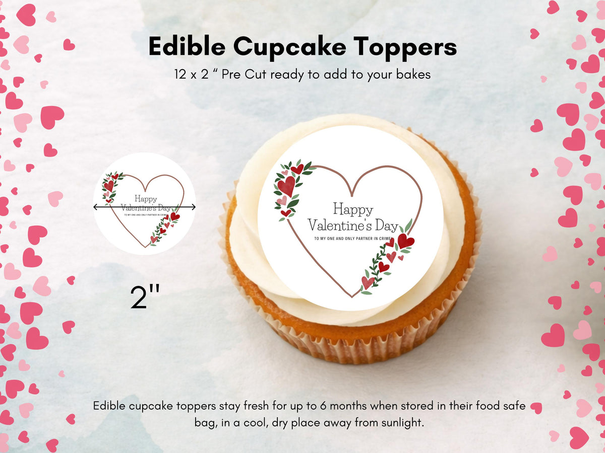 Happy Valentines Day Heart Edible Cupcake Toppers 12 x 2"