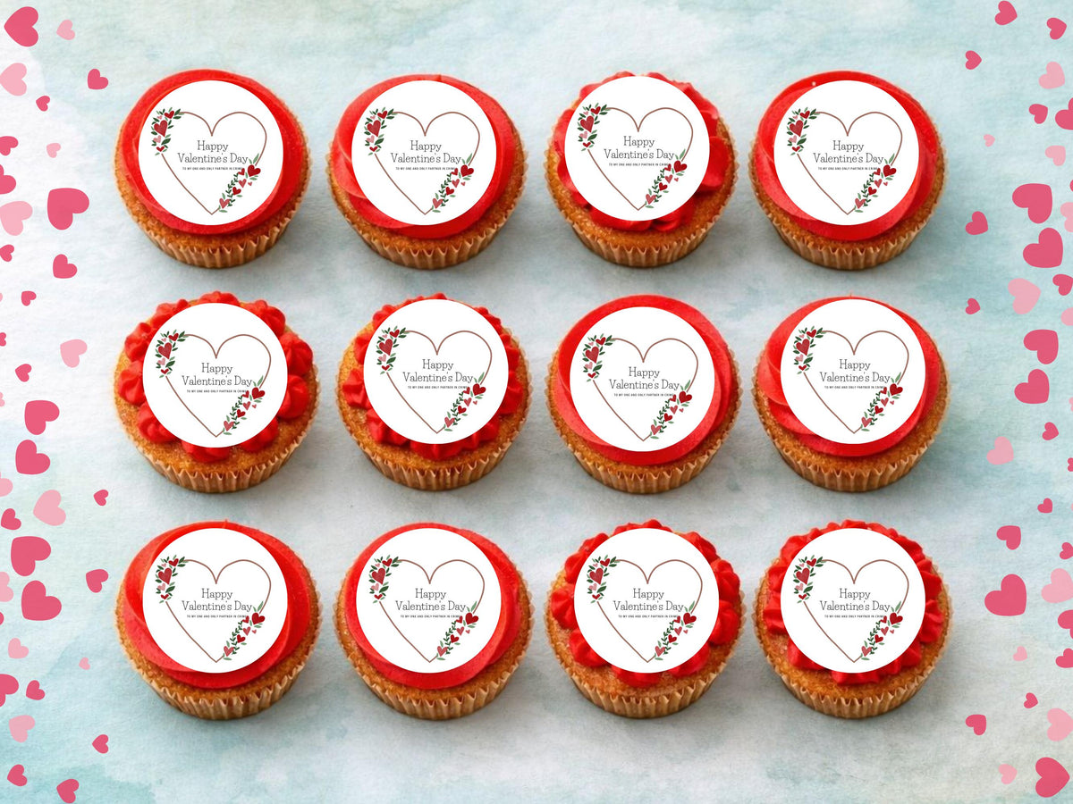 Happy Valentines Day Heart Edible Cupcake Toppers 12 x 2"