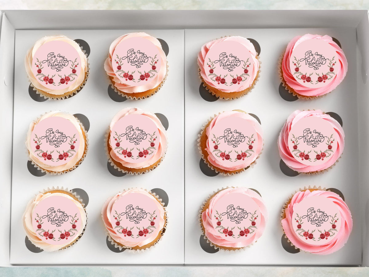 Valentines Day Edible Cupcake Toppers 12 x 2", Be My Valentine Toppers