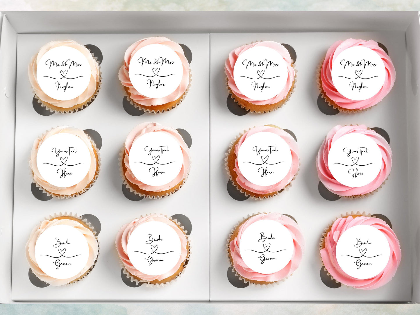 Personalized Wedding Cupcake Toppers – Edible Wafer Paper or Icing (12 x 2")