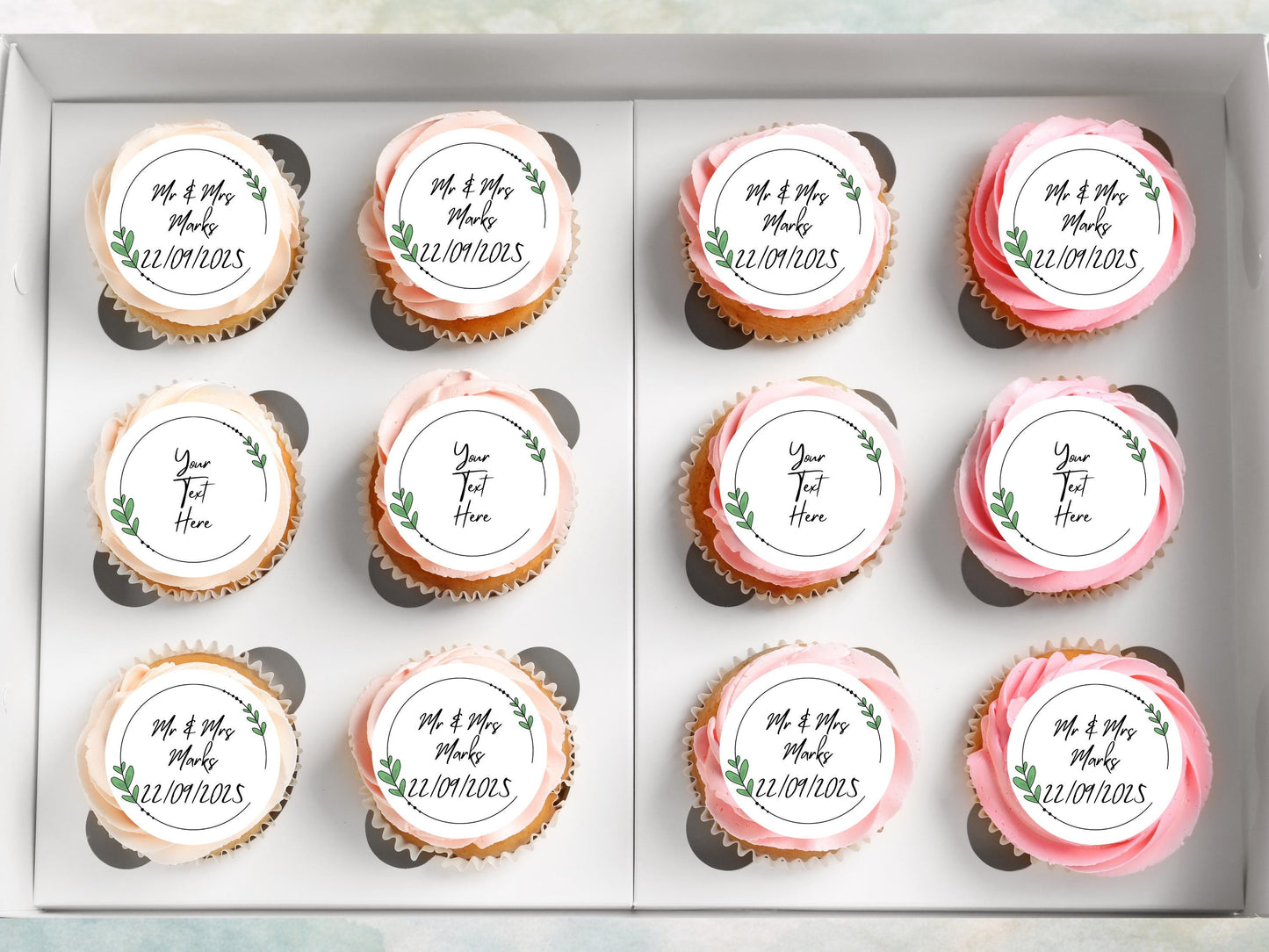 Personalised Edible Cupcake Toppers 12 x 2" – Pre cut Wafer Paper, Card or Icing Sheet, Wedding Cake Topper, Wedding Favors