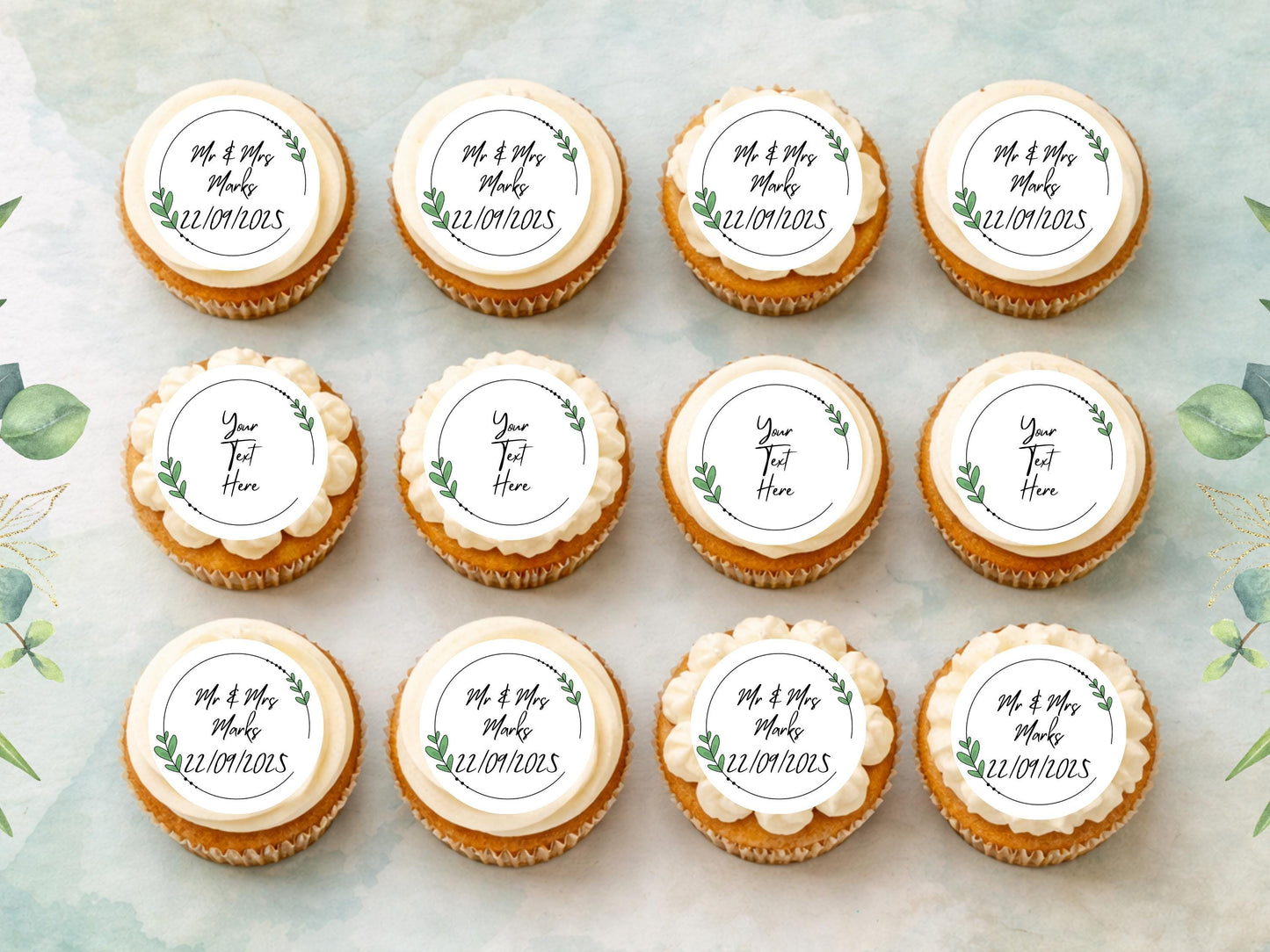 Personalised Edible Cupcake Toppers 12 x 2" – Pre cut Wafer Paper, Card or Icing Sheet, Wedding Cake Topper, Wedding Favors