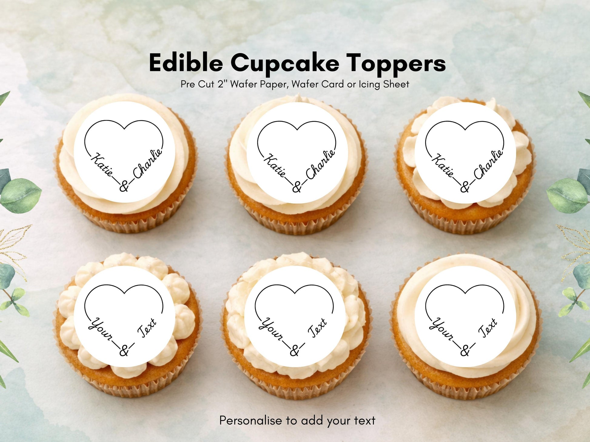 Personalised Wedding Cupcake Toppers – Birthday, Hen Party, Christening Cake Decorations