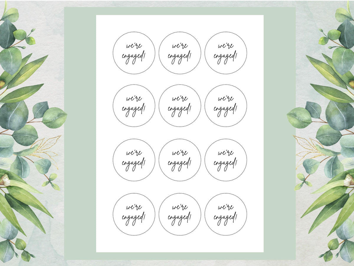 We're Engaged Edible Cupcake Toppers – (12 x 2" Pre-Cut) Wafer Paper, Card, or Icing
