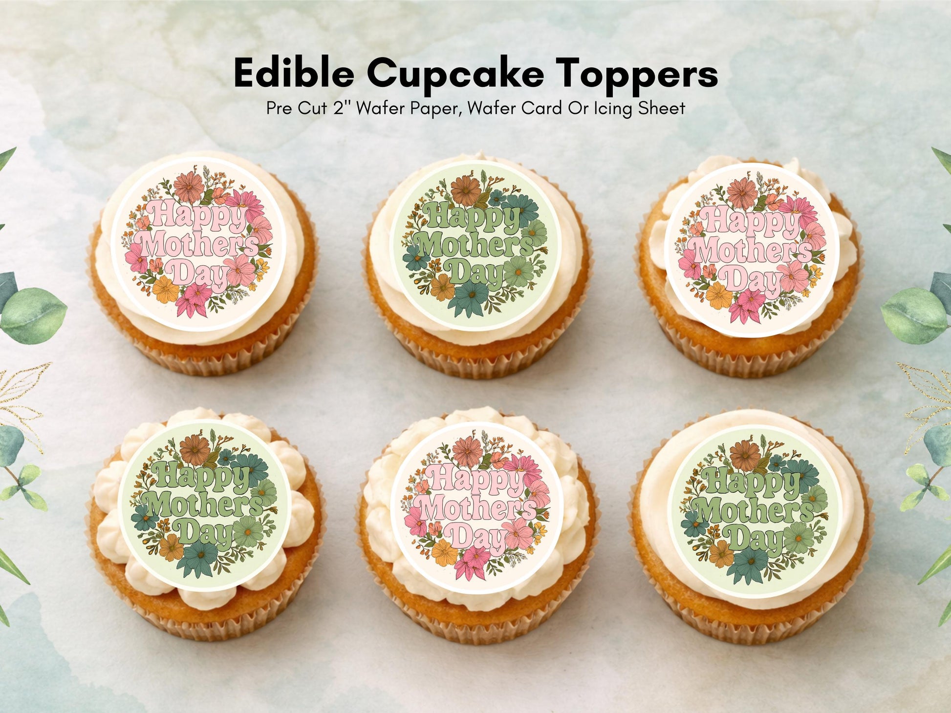 Mother's Day Cupcake Toppers: Edible Wafer Paper Decorations