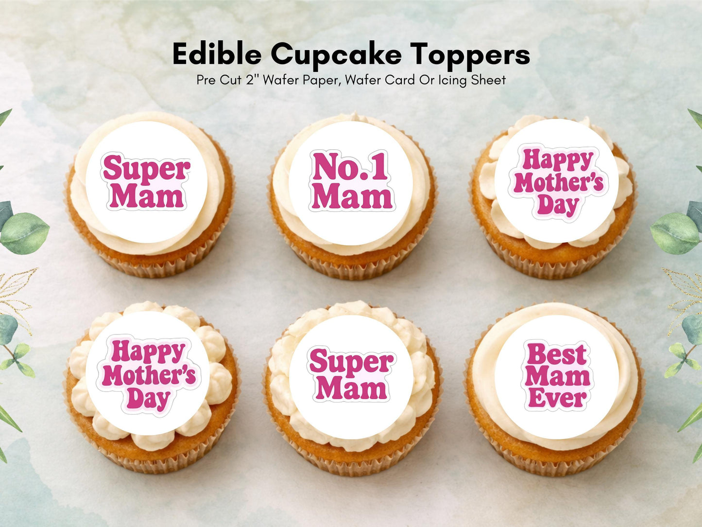 Happy Mother's Day Edible Cake Toppers: Wafer Paper, Card, or Icing (12 x 2")