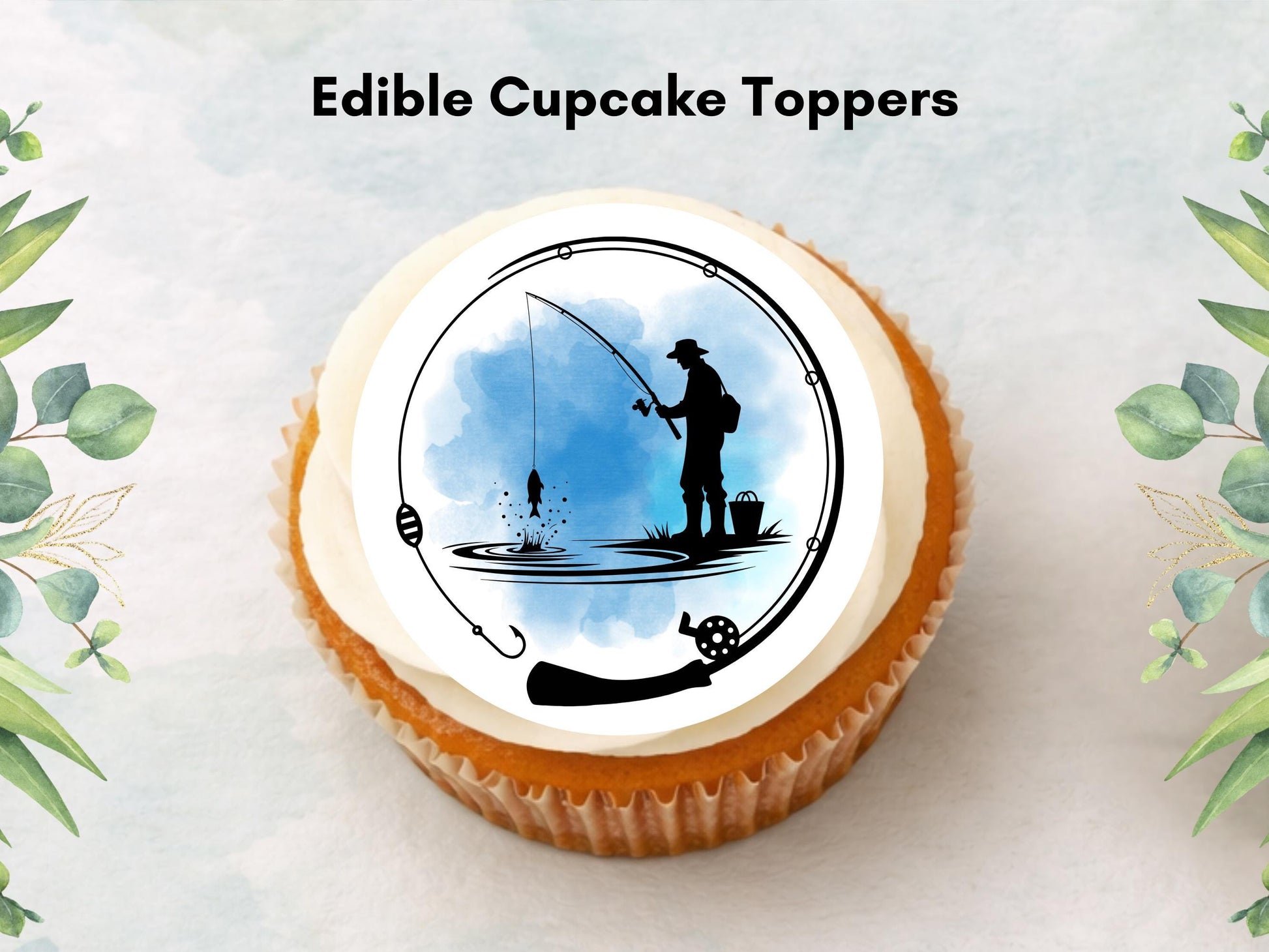 Fishing Themed Edible Cupcake Toppers 12 x 2" – Pre cut Wafer Paper, Card or Icing Sheet