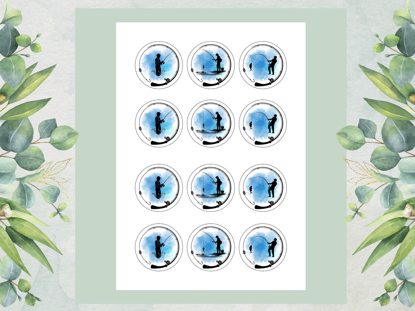 Fishing Themed Edible Cupcake Toppers 12 x 2" – Pre cut Wafer Paper, Card or Icing Sheet