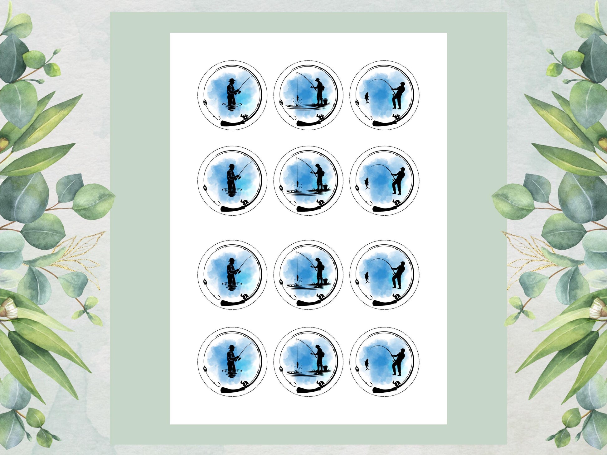 Fishing Themed Edible Cupcake Toppers 12 x 2" – Pre cut Wafer Paper, Card or Icing Sheet