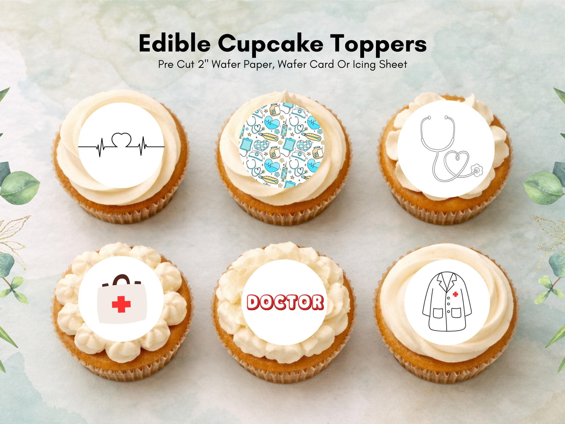 Doctor Theme Edible Cupcake Toppers – 2" Wafer Paper, Card or Icing Sheet
