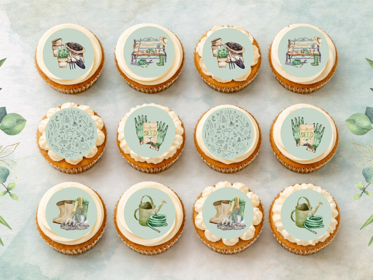 Gardener Cupcake Toppers - Precut Edible Decorations (12 x 2")
