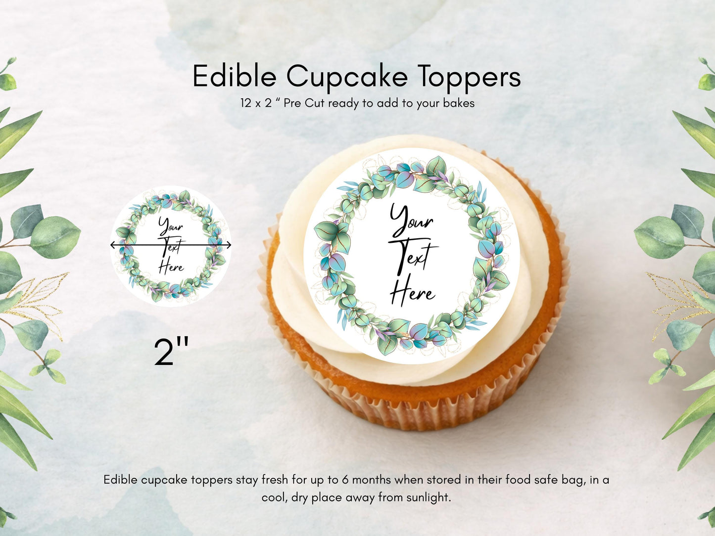 Personalized Edible Cupcake Toppers - Wedding, Birthday (Pre-cut)
