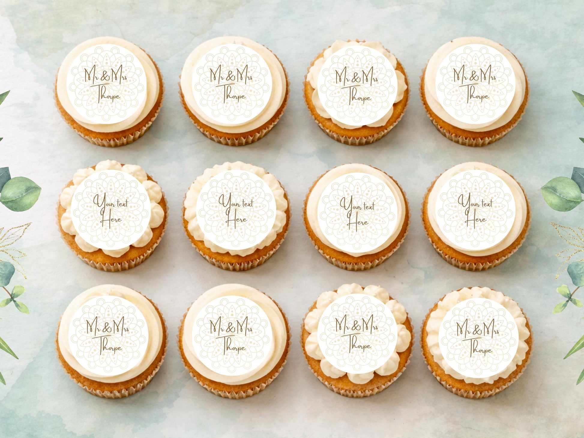 Personalized Wedding Cupcake Toppers – Edible Wafer Paper, Icing Sheet