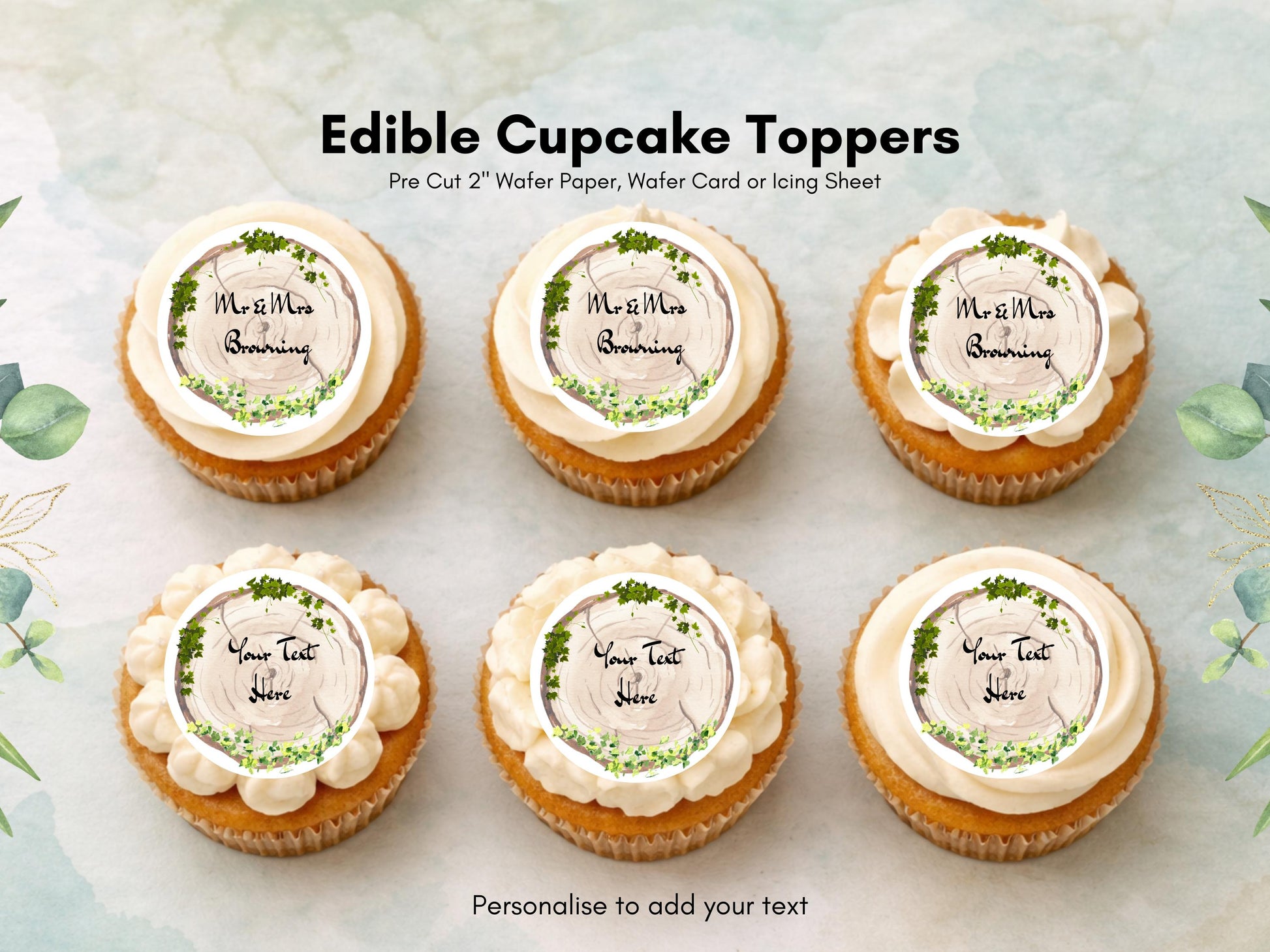 Personalized Wedding Edible Cupcake Toppers – Engagement Cake Decorations