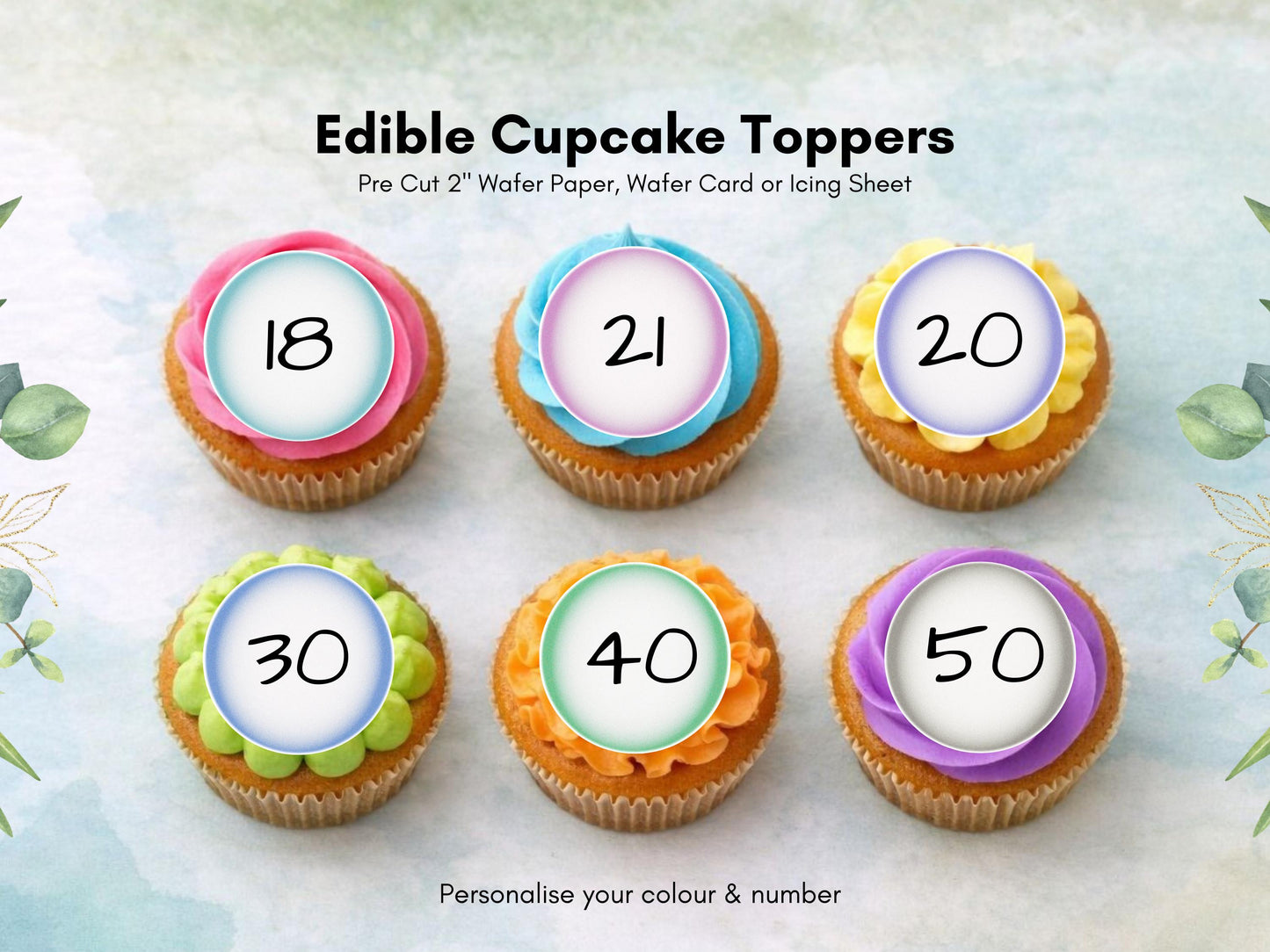 Milestone Age Edible Cupcake Toppers 12 x 2"– Pre cut Wafer Paper, Card or Icing Sheet, Customisable Birthday Celebration Cake Decorations