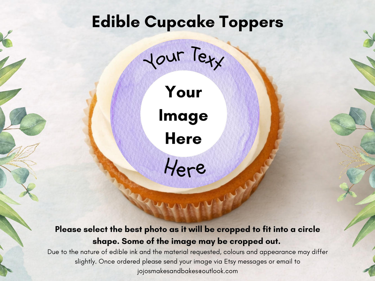 Personalised Happy Birthday Edible Cupcake Toppers, Custom with Photo & Text