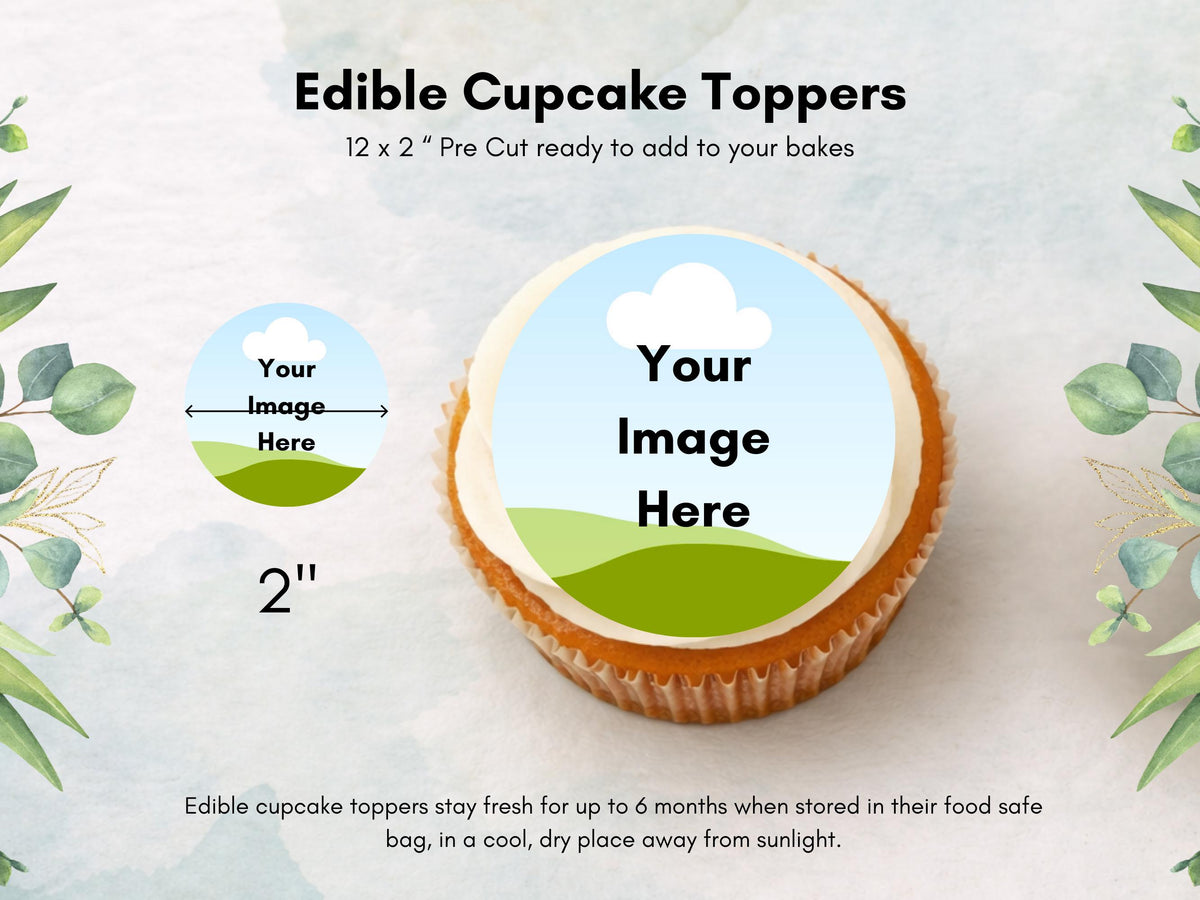 Personalized Photo Edible Cupcake Toppers, 2 inch, Wafer Paper, Card or Icing Sheet