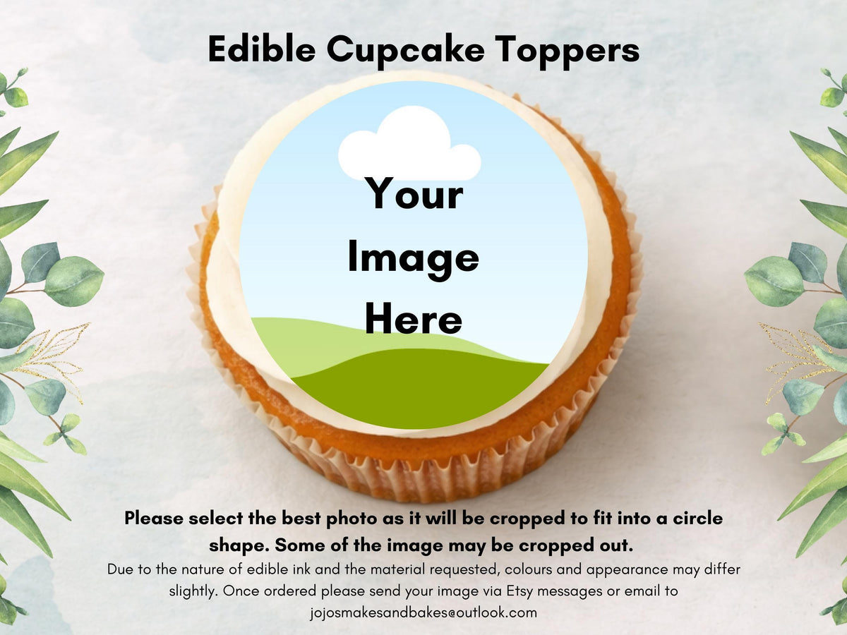 Personalised Photo Edible Cupcake Toppers, Custom Image Cake Decoration 12 x 2"
