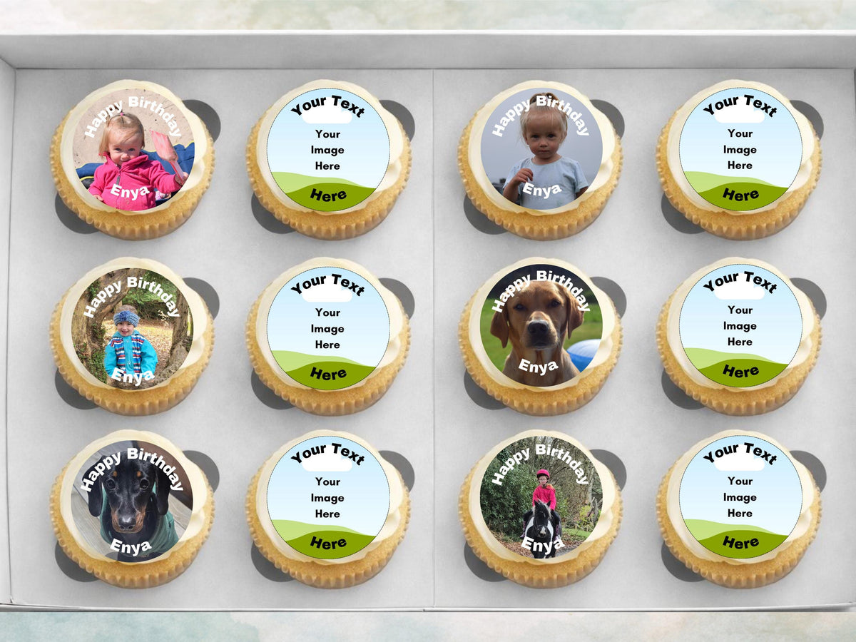 Personalised Photo Edible Cupcake Toppers – Birthday Party Cake Toppers with Name and Image