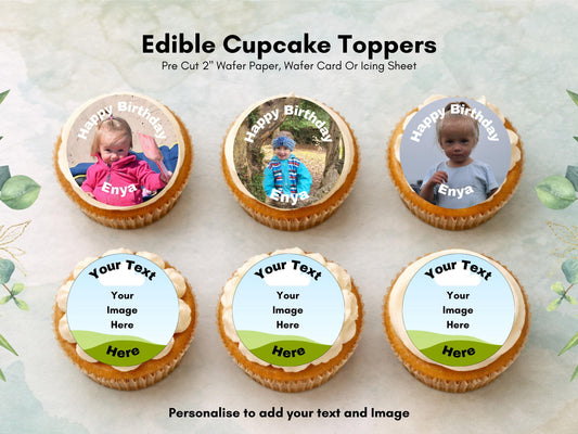 Personalised Photo Edible Cupcake Toppers – Birthday Party Cake Toppers with Name and Image