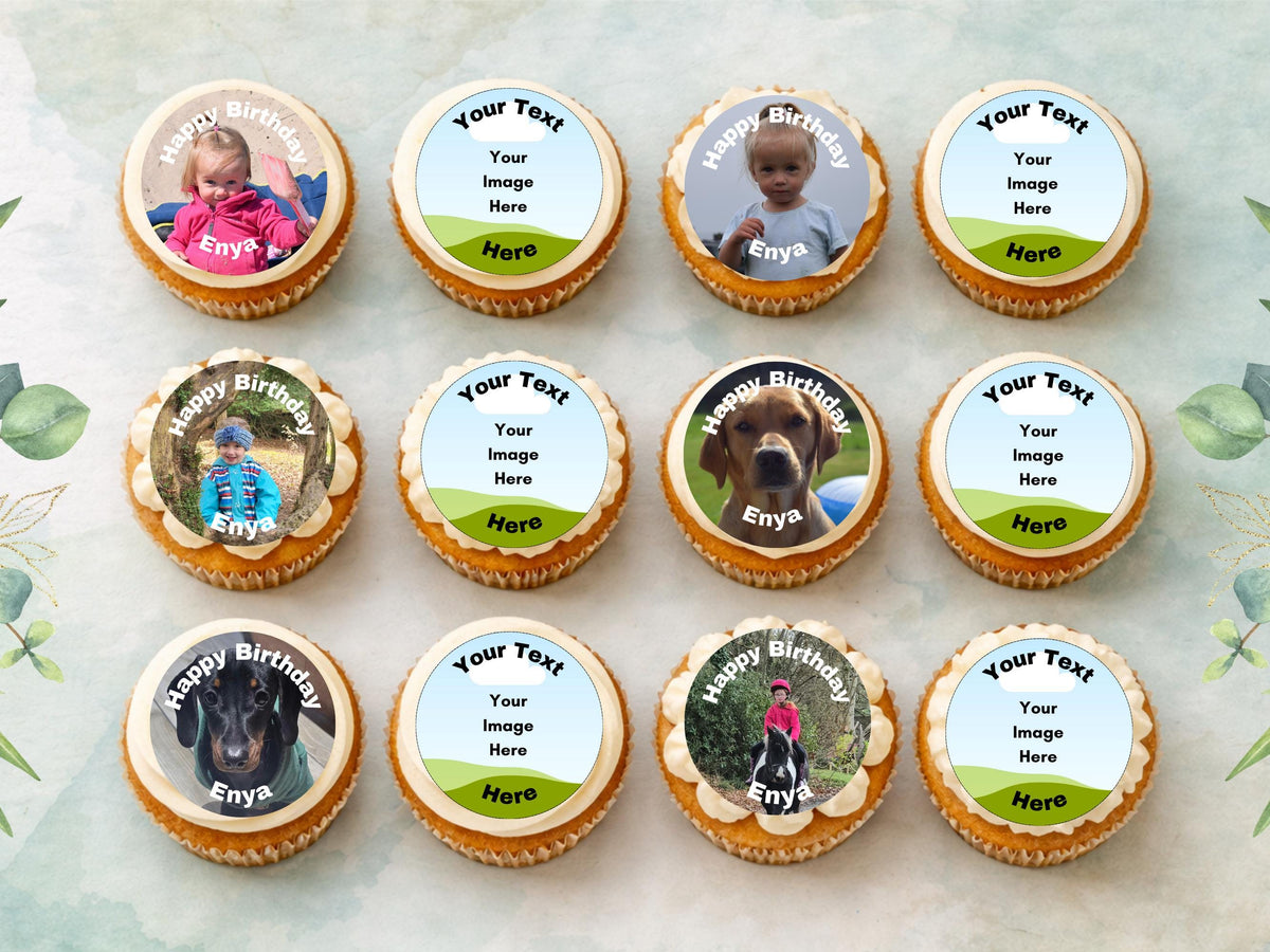 Personalised Photo Edible Cupcake Toppers – Birthday Party Cake Toppers with Name and Image