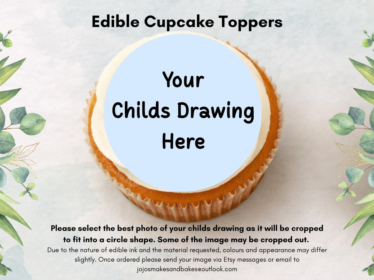 Personalised Child’s Drawing Edible Cupcake Toppers – Kids Artwork Cake Toppers
