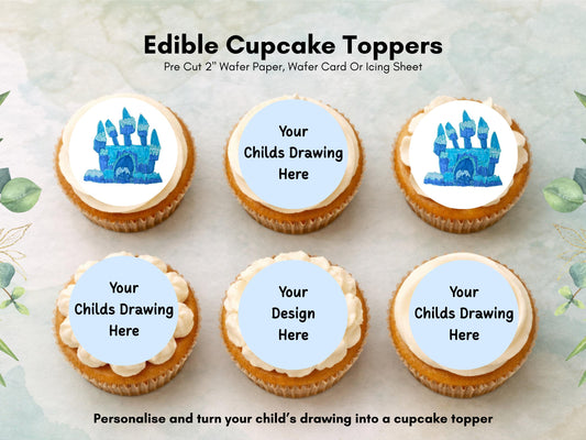 Personalised Child’s Drawing Edible Cupcake Toppers – Kids Artwork Cake Toppers