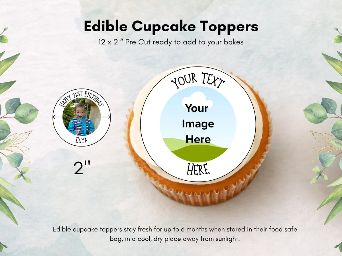 Personalised Photo Edible Cupcake Toppers – Birthday Party Cake Toppers with Name and Image