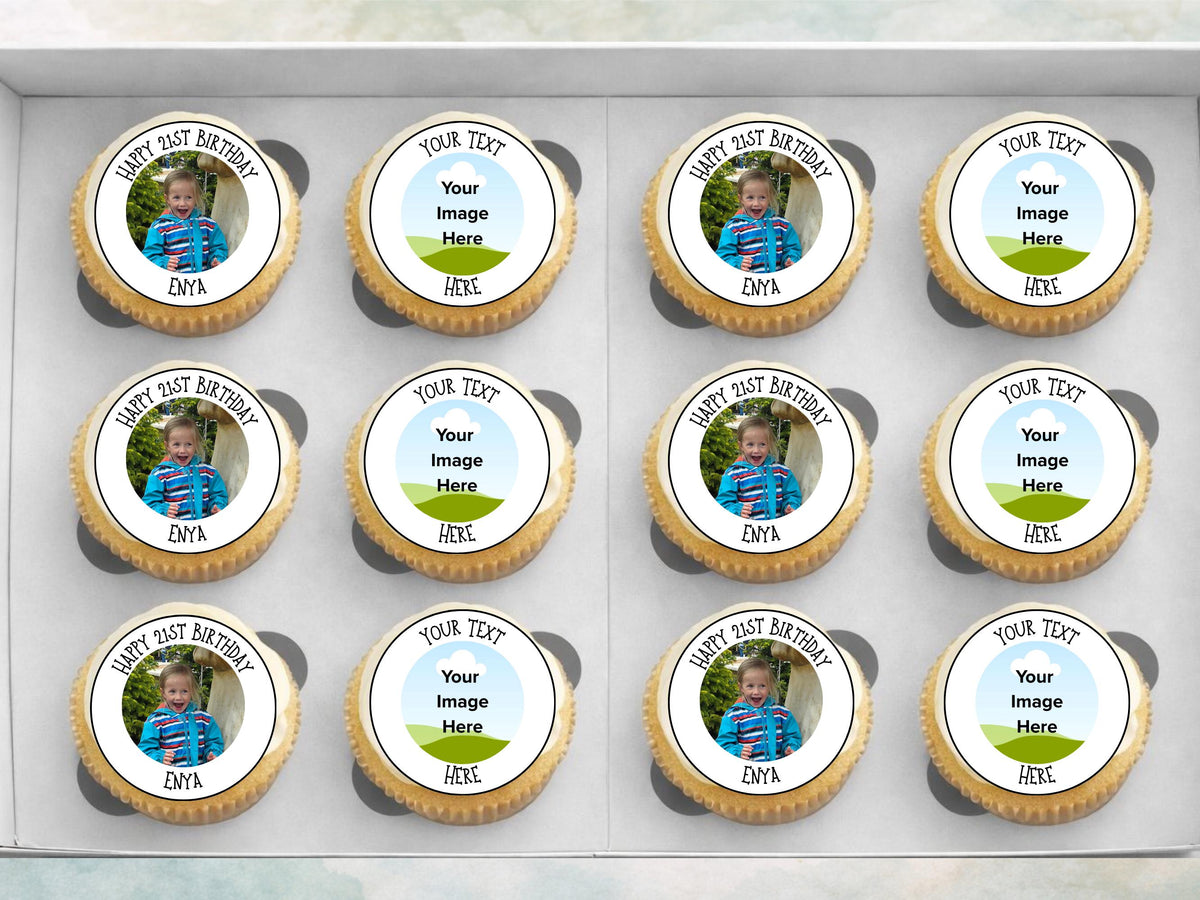 Personalised Photo Edible Cupcake Toppers – Birthday Party Cake Toppers with Name and Image