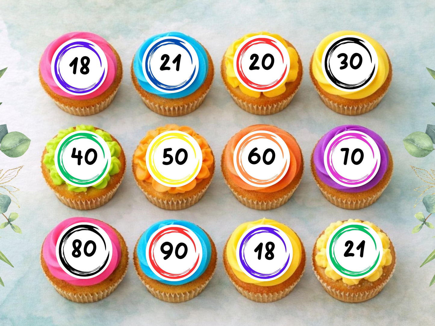 Milestone Birthday Edible Cupcake Toppers - Customizable Number & Color