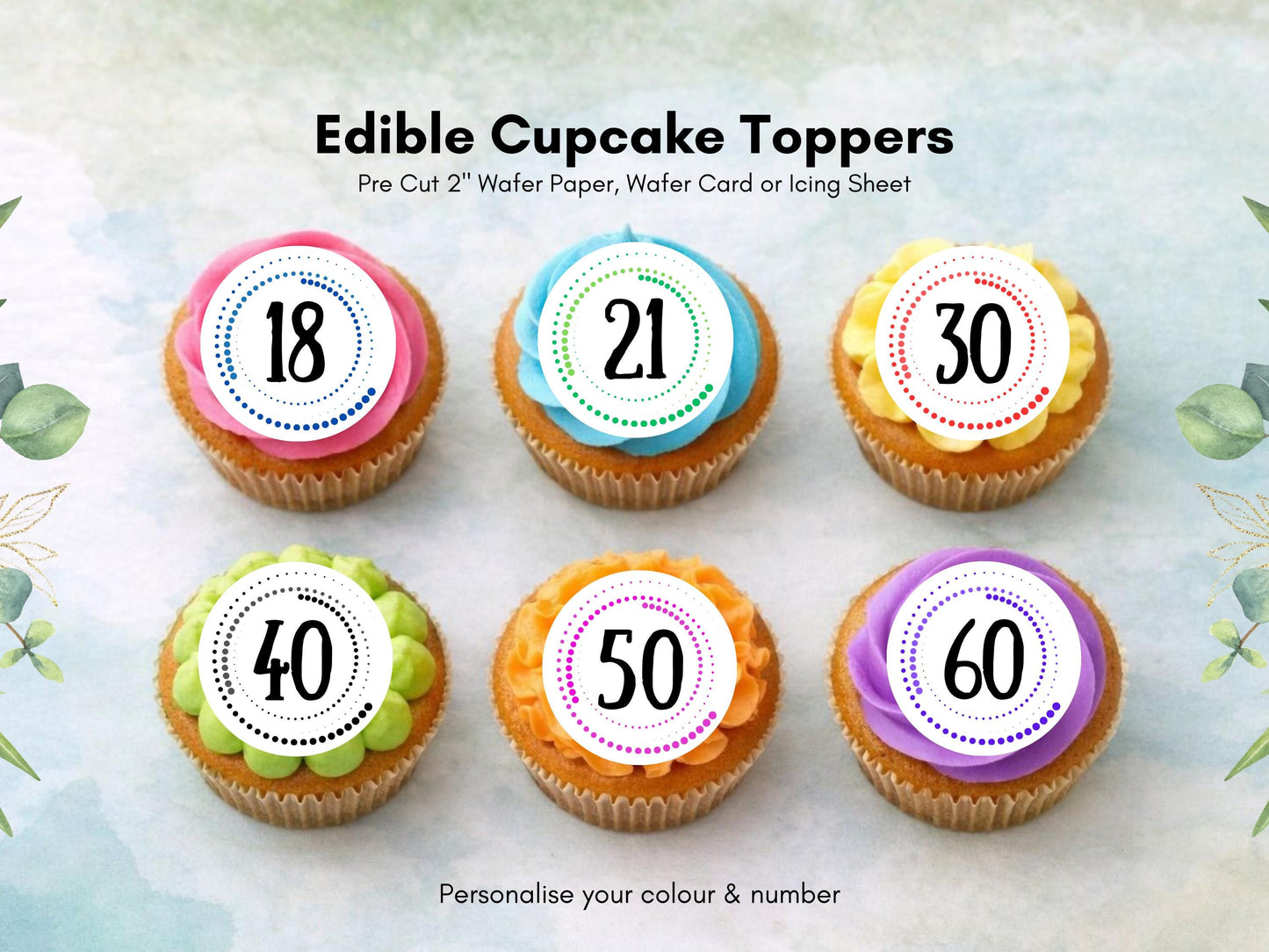 Milestone Birthday Edible Cupcake Toppers – Dotted Theme, Customizable (12 x 2")