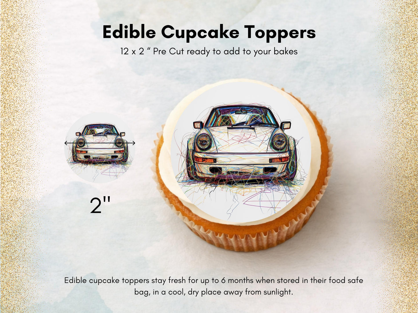 Sports Car Edible Cupcake Toppers – Pre-Cut Wafer Paper, Card, or Icing