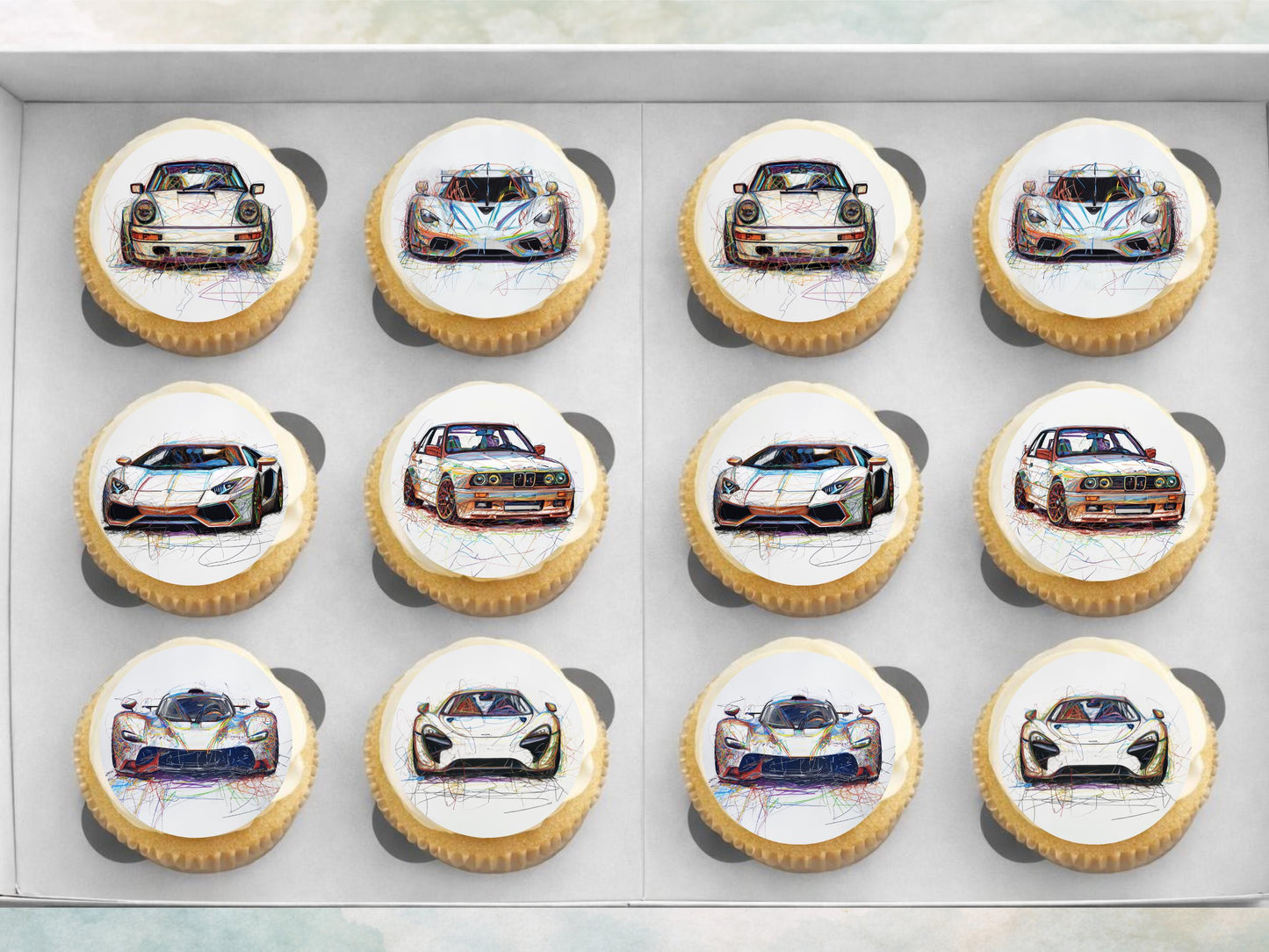 Sports Car Edible Cupcake Toppers – Pre-Cut Wafer Paper, Card, or Icing