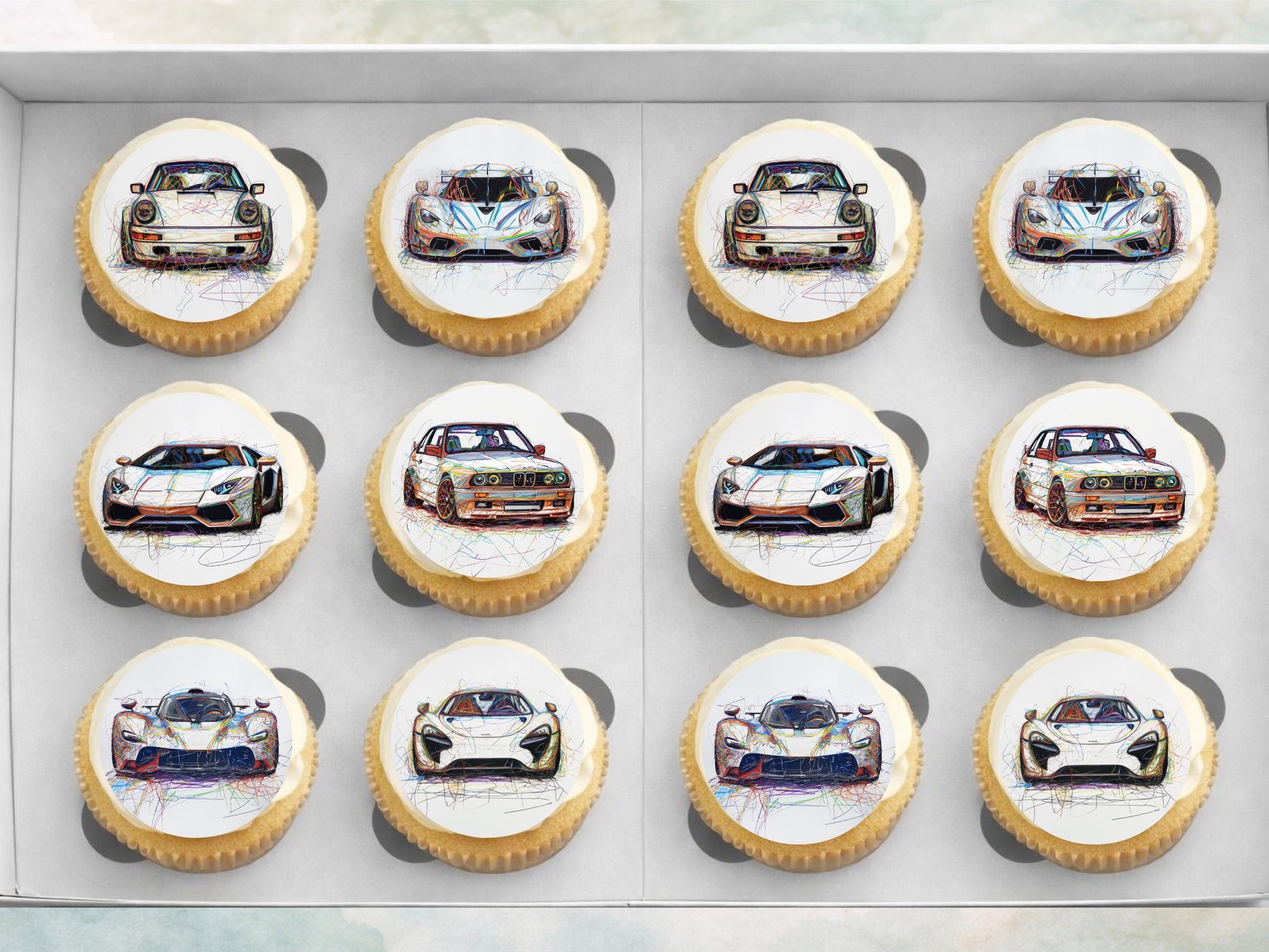 Sports Car Edible Cupcake Toppers – Pre-Cut Wafer Paper, Card, or Icing