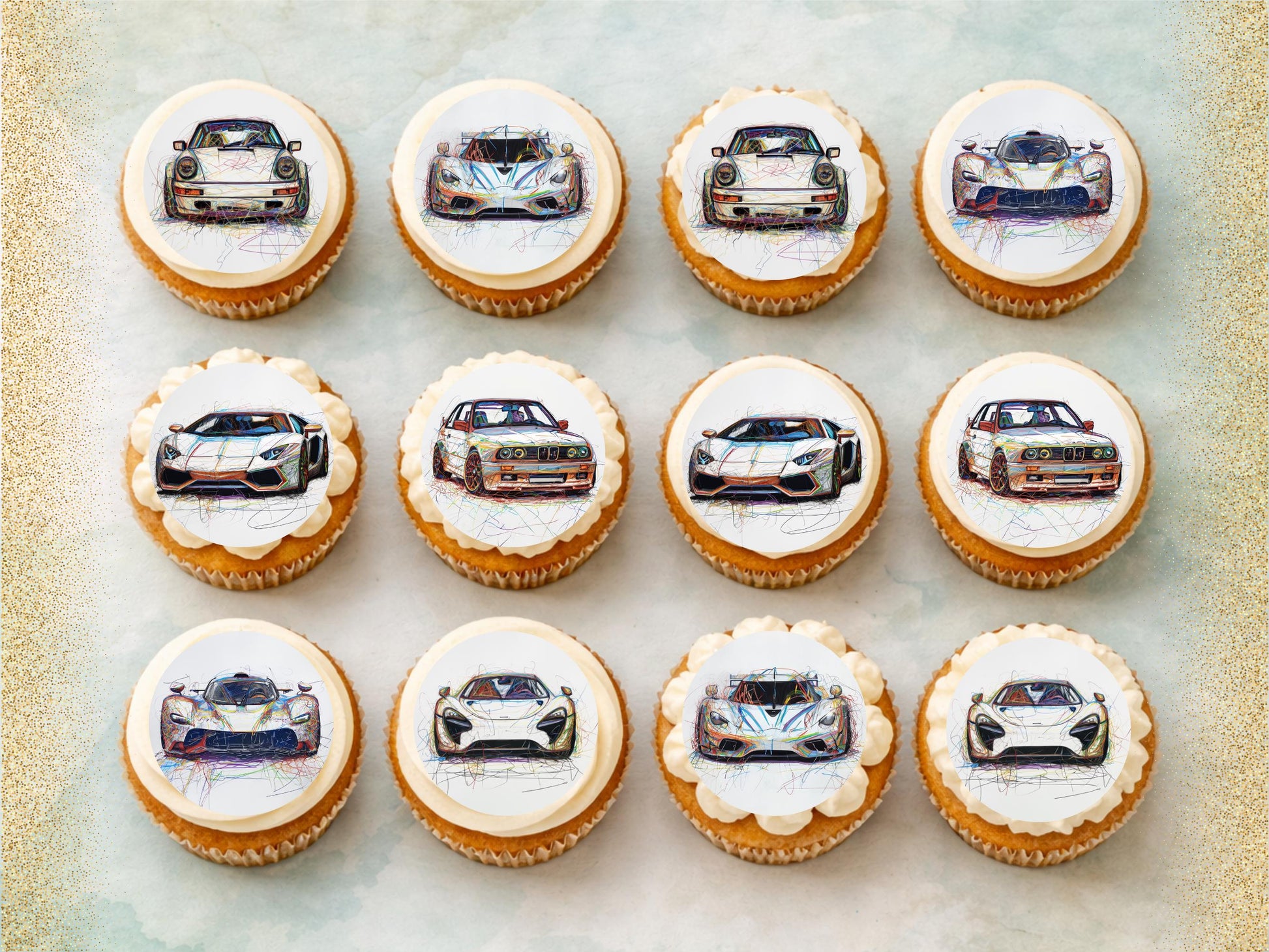 Sports Car Edible Cupcake Toppers – Pre-Cut Wafer Paper, Card, or Icing