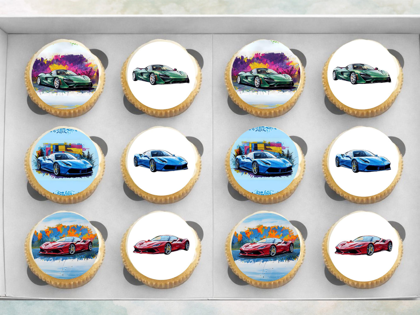 Sports Car Edible Cupcake Toppers – 12 x 2" Pre-Cut