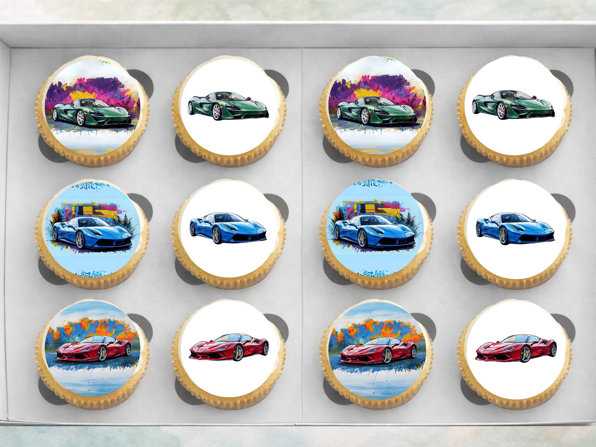 Sports Car Edible Cupcake Toppers – 12 x 2" Pre-Cut