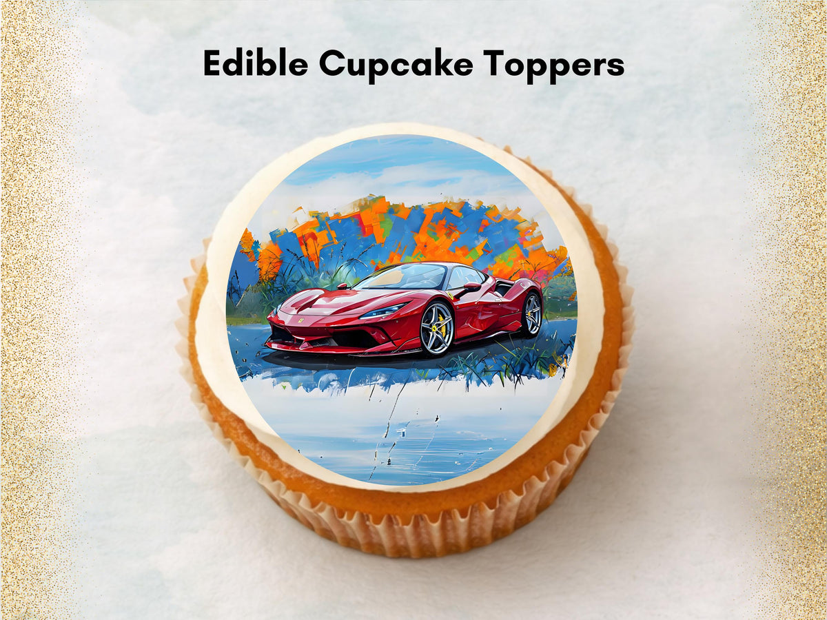 Sports Car Edible Cupcake Toppers – 12 x 2" Super Car Cake Topper